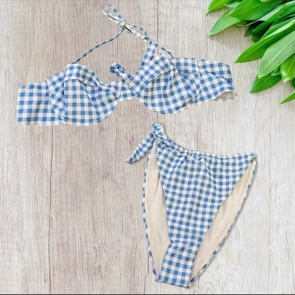 Boohoo Gingham Underwire Bikini Set in Blue 20 - Picture 5 of 5